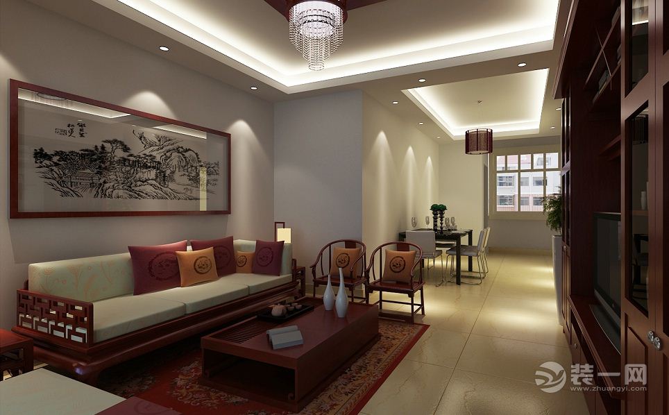 翡翠花园 118平 三居室 造价15万 中式风格客厅