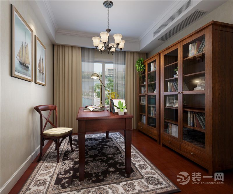 郑州西湖怡家160平四居室中式风格装修书房