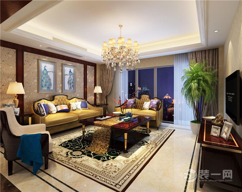 郑州方圆创世148平三居室欧式风格装修客厅