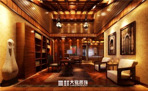 郑州荣域福湾样板房复式200平东南亚风格二楼书房