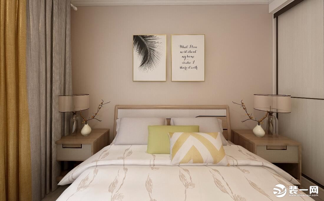 卧室【卧室背景墙、衣柜等】优美的线条加上粉色的墙面颜色，让生活更有情趣。