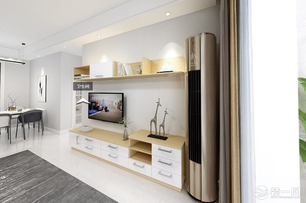 局部【客厅电视背景墙、吊顶等】简洁实用、功能至上是北欧风格的特点。