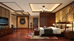 新中式別墅臥室2效果圖