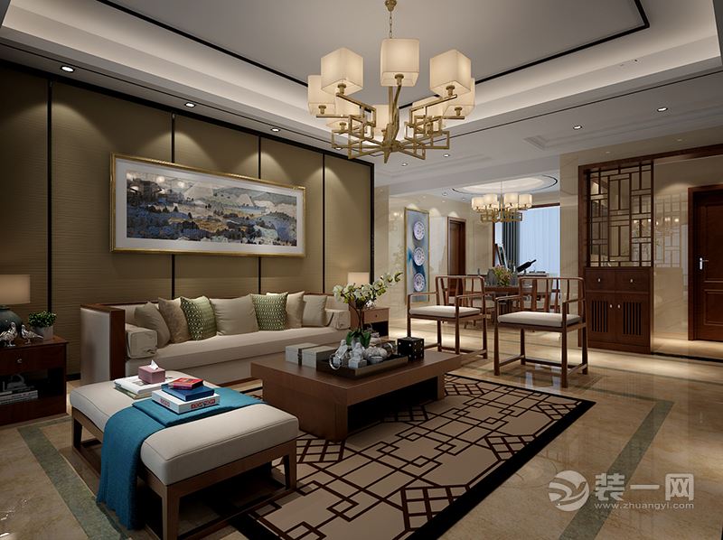新中式风格  沙发背景墙 城市人家设计