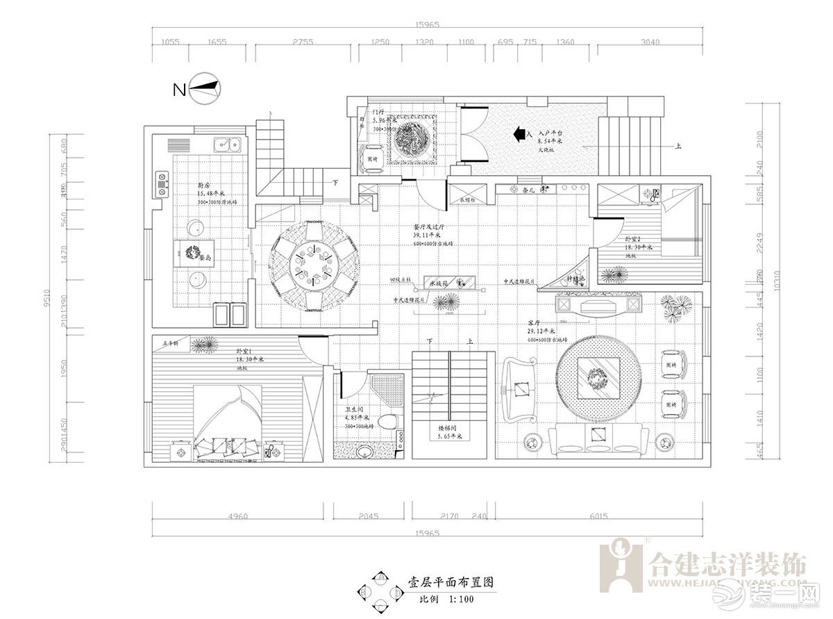 【合建装饰】保利西山林语 | 中式别墅——一层平面布置图
