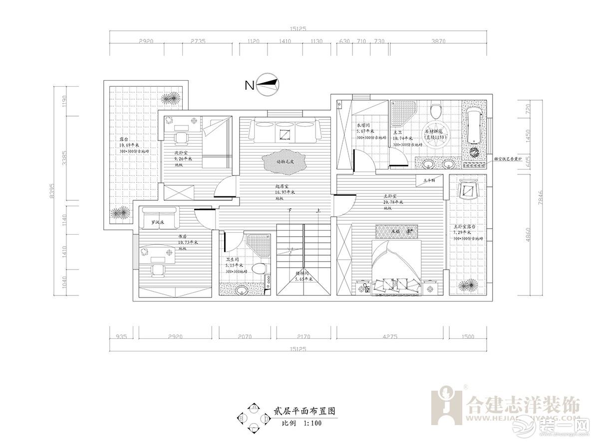 【合建装饰】保利西山林语 | 中式别墅——二层平面布置图