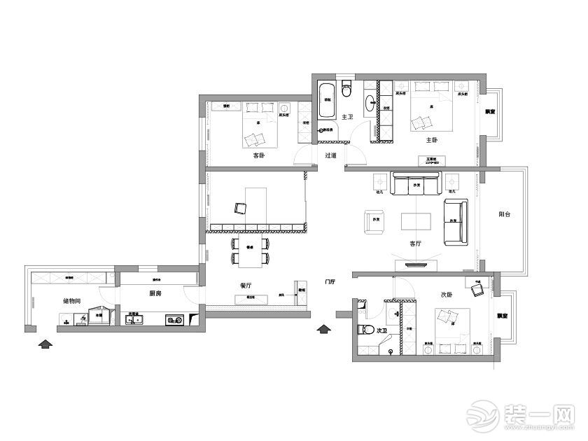 华纺易城180㎡四居室户型布置图