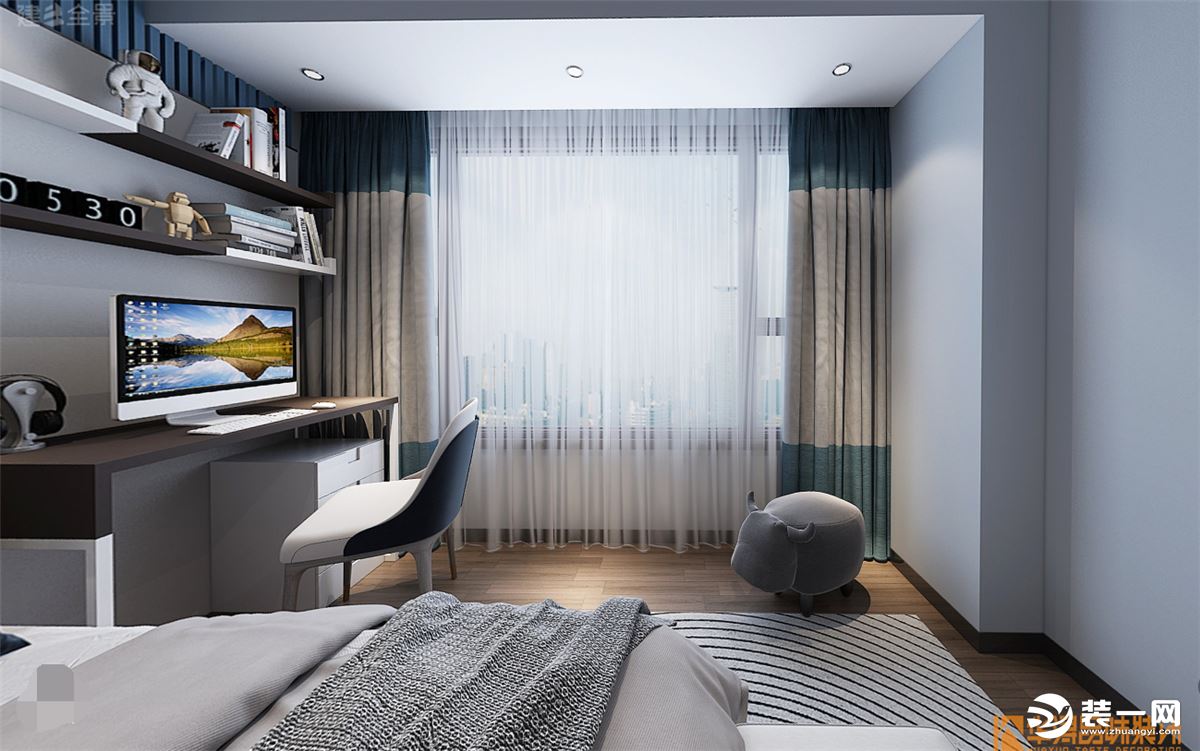 卧室 简单的线条与色彩的搭配，简约舒适
