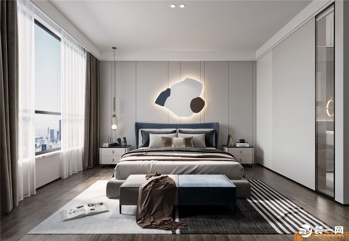 现代人对于居住空间的追求，越来越倾向于简单舒适、温馨实用，所以新中式卧室在设计风格上，将现代生活理念