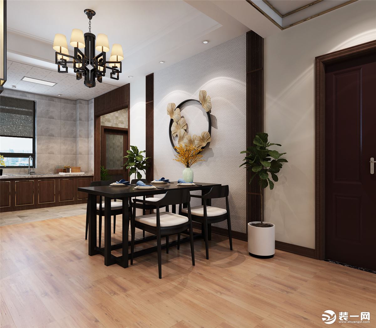 【武汉海天装饰】绿地汉口中心140平中式风格餐厅背景