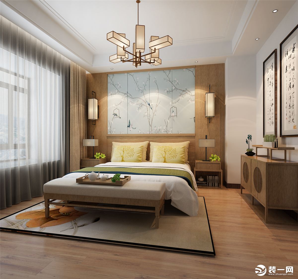 【武汉海天装饰】绿地汉口中心140平中式风格卧室