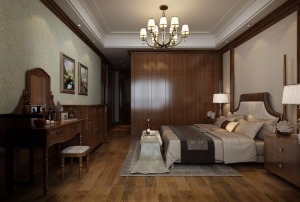 【武汉海天装饰】193平美式风格大平层卧室