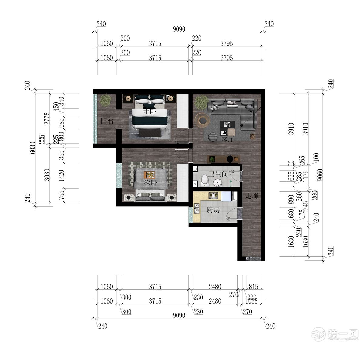 紫宸苑+北欧风格效果图+总造价11万