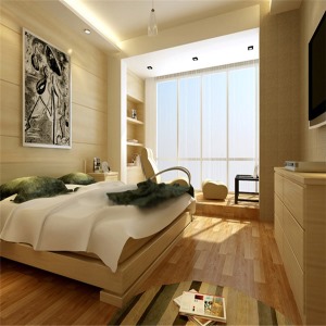 卧室：主卧室整体不局限于造型的美感，只游走于宁静的朴实。