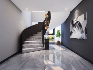 鹭岛国际178平跃层现代简约风格楼梯间装修效果图，成都装修公司东易日盛装饰郭平设计作品