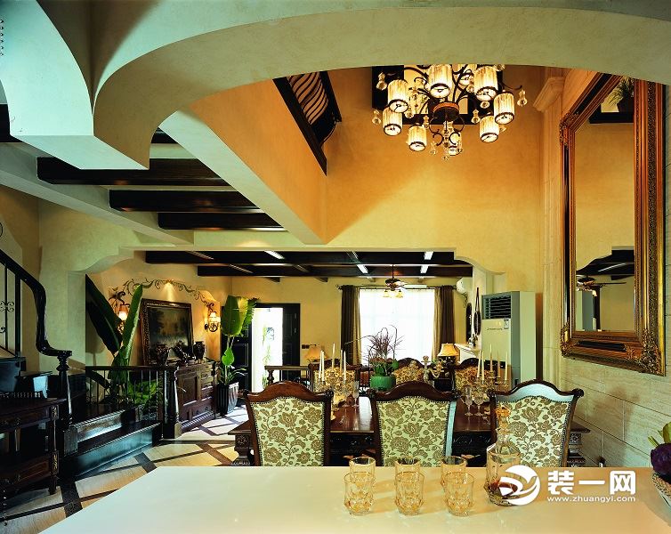 上海浦江镇自建别墅美式风格一层餐厅效果图