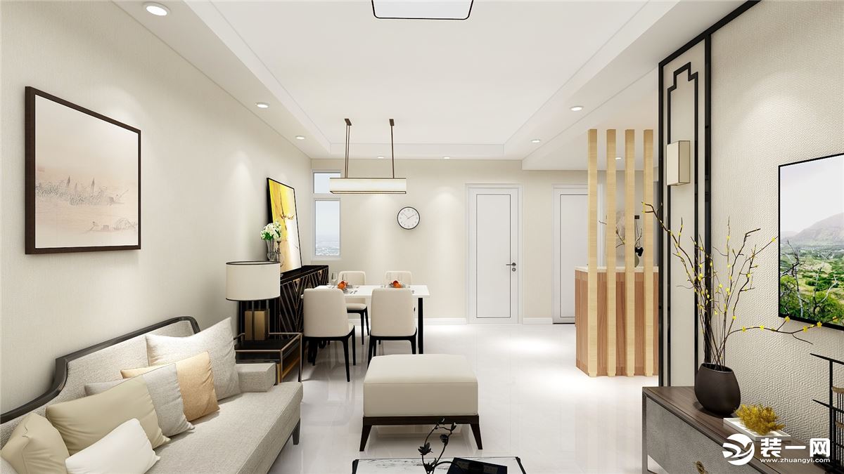 青岛午山社区75㎡二居室新中式风格客厅吊顶