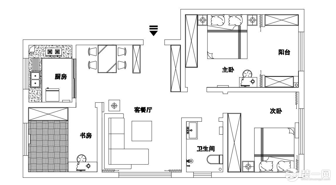青岛午山社区95㎡三居室现代轻奢风格户型图
