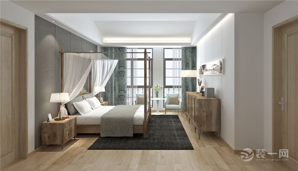 320平别墅现代中式风格卧室装修效果图