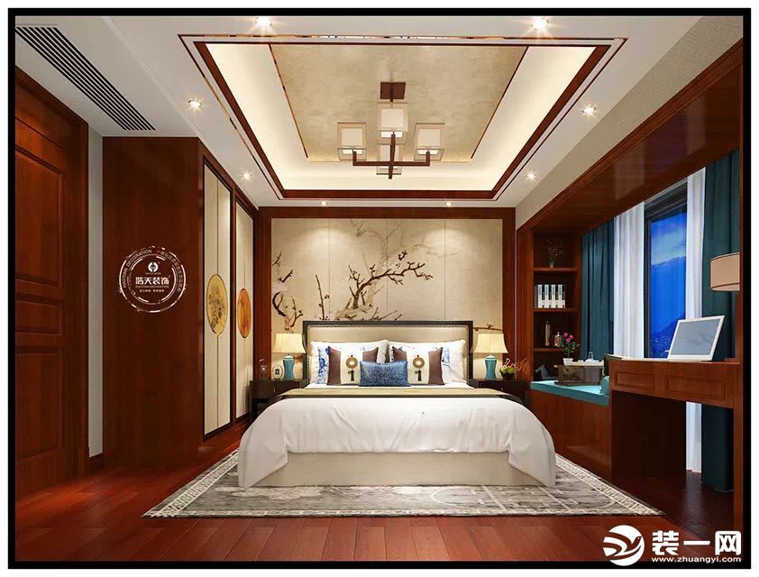 惠州浩天装饰260平方大户型中式风格长辈房效果图