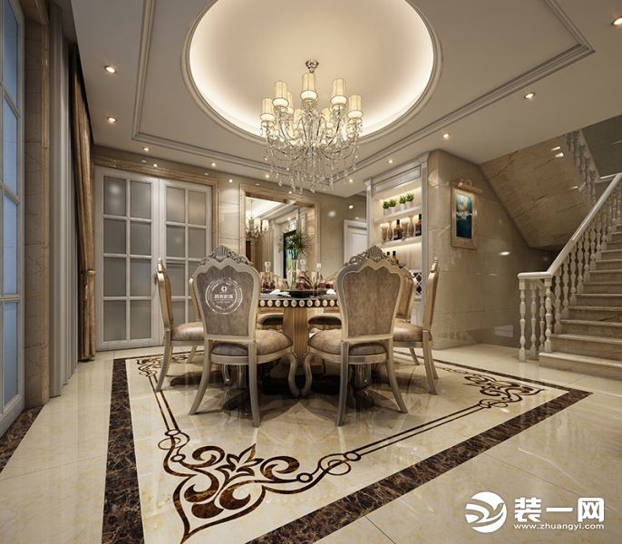 惠州浩天装饰370平珑湖湾别墅古典欧式风格餐厅效果图