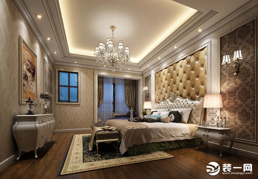 惠州浩天装饰370平珑湖湾别墅古典欧式风格主人房效果图