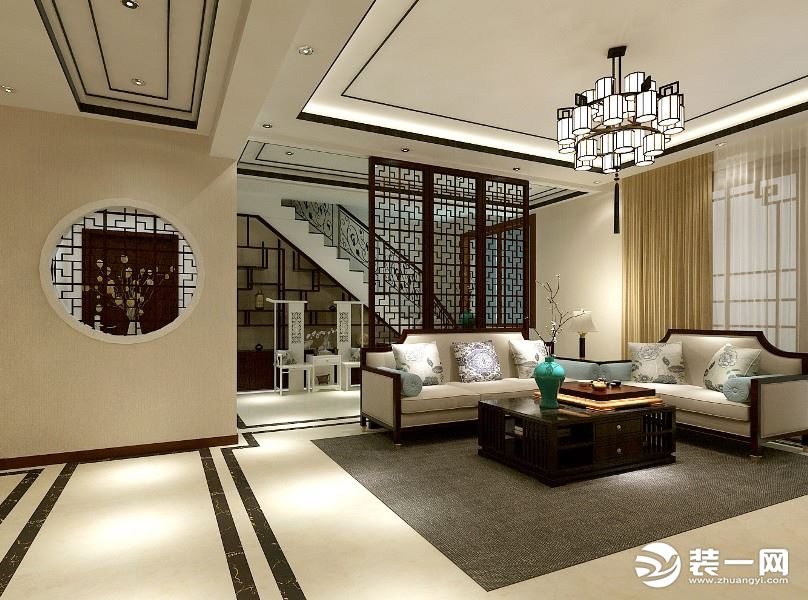 惠州浩天装饰180平方中式风格沙发背景效果图