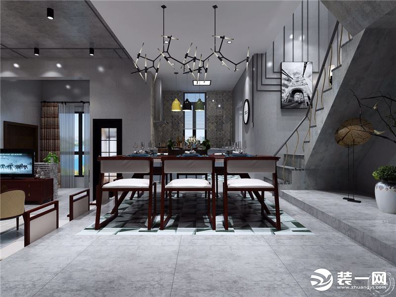 惠州浩天装饰东江新城240平复式简约风格餐厅效果图