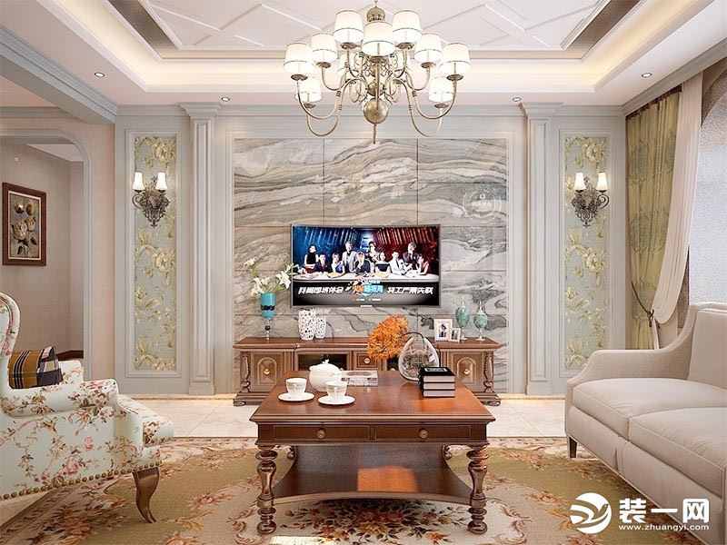 惠州浩天装饰150平中洲央筑田园风格客厅效果图