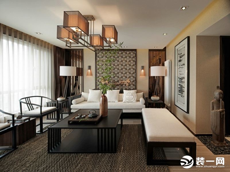 惠州浩天装饰宏发领域新中式风格客厅效果图。