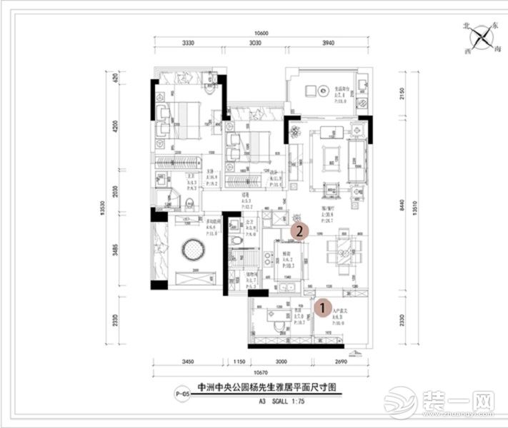 惠州浩天装饰中央公园126平中式平面布置图