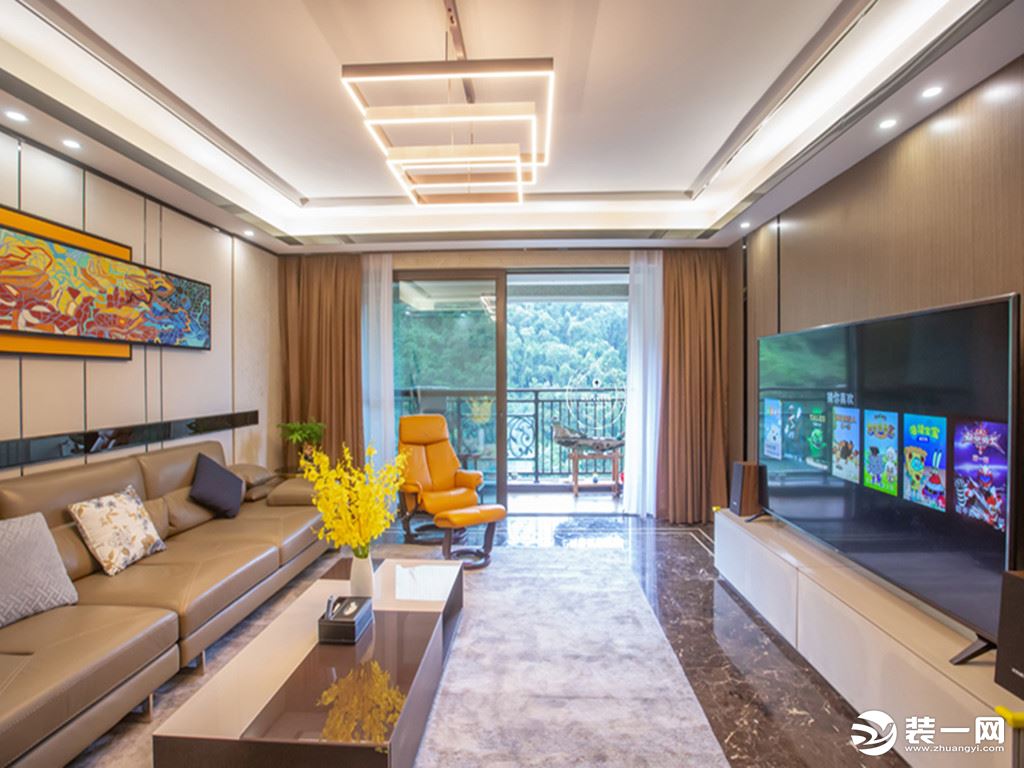 惠州浩天装饰山语清晖200㎡现代轻奢客厅风格实景图
