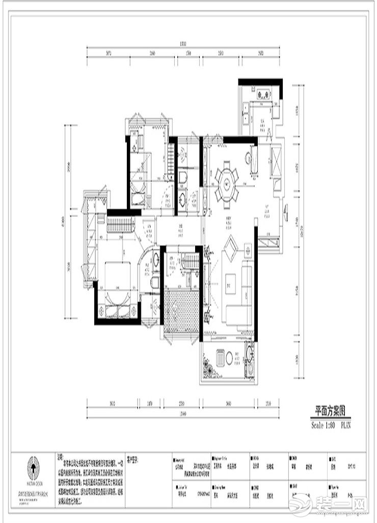 惠州浩天装饰合正丹郡110㎡三房两厅简约风格平面图案例