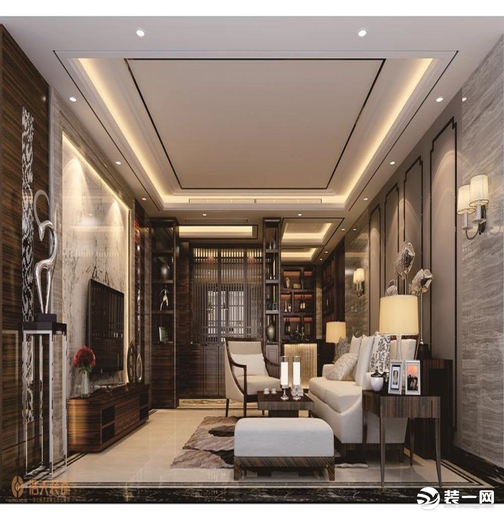 惠州浩天装饰岭南世家160㎡新中式客厅装修案例