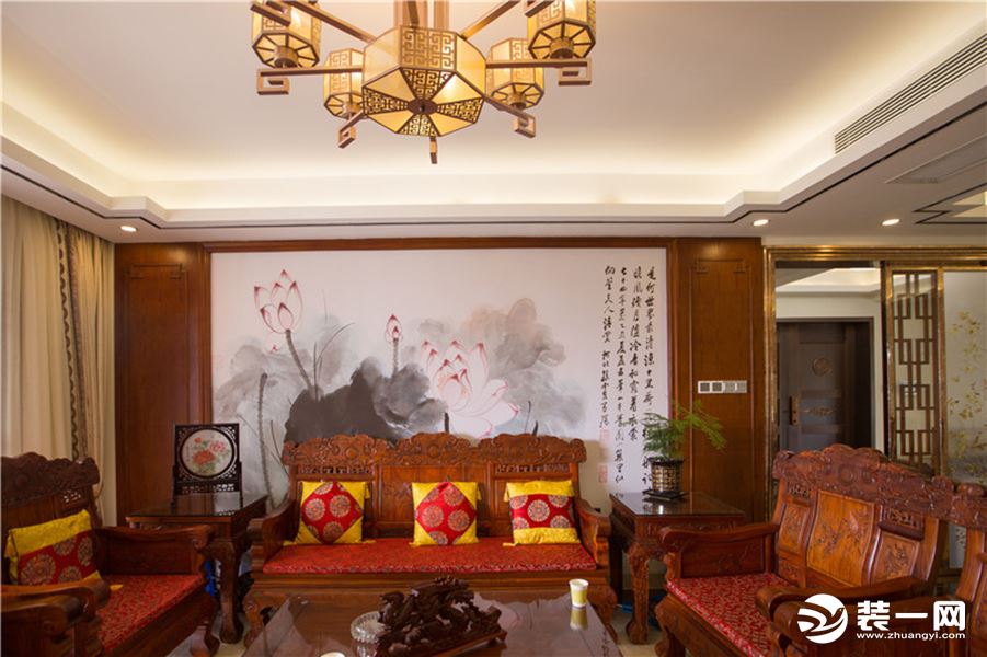 惠州浩天装饰180平中式风格客厅背景效果图