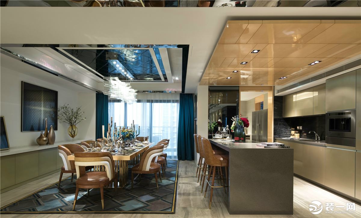 惠州浩天装饰壹城中心150㎡美式风格餐厅和厨房装修案例