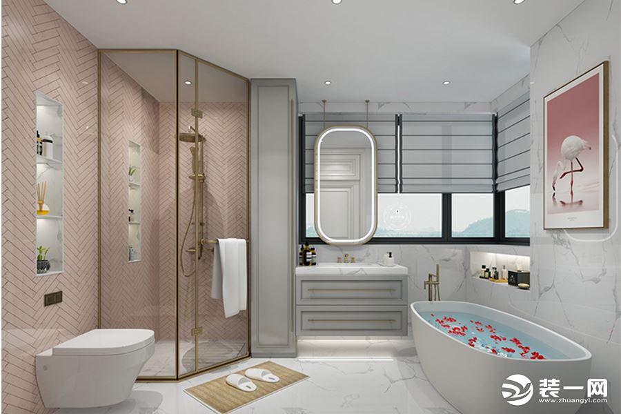 惠州浩天装饰110㎡中央公园美式轻奢风格浴室效果图案例