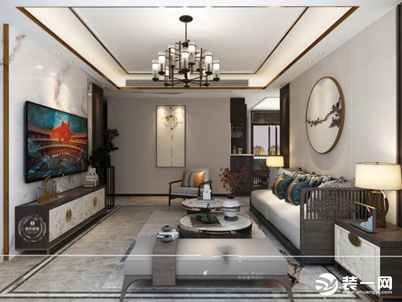 惠州浩天装饰150㎡合生愉景湾中式风格客厅效果图案例