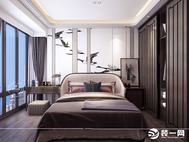 惠州浩天装饰150㎡合生愉景湾中式风格卧室效果图案例