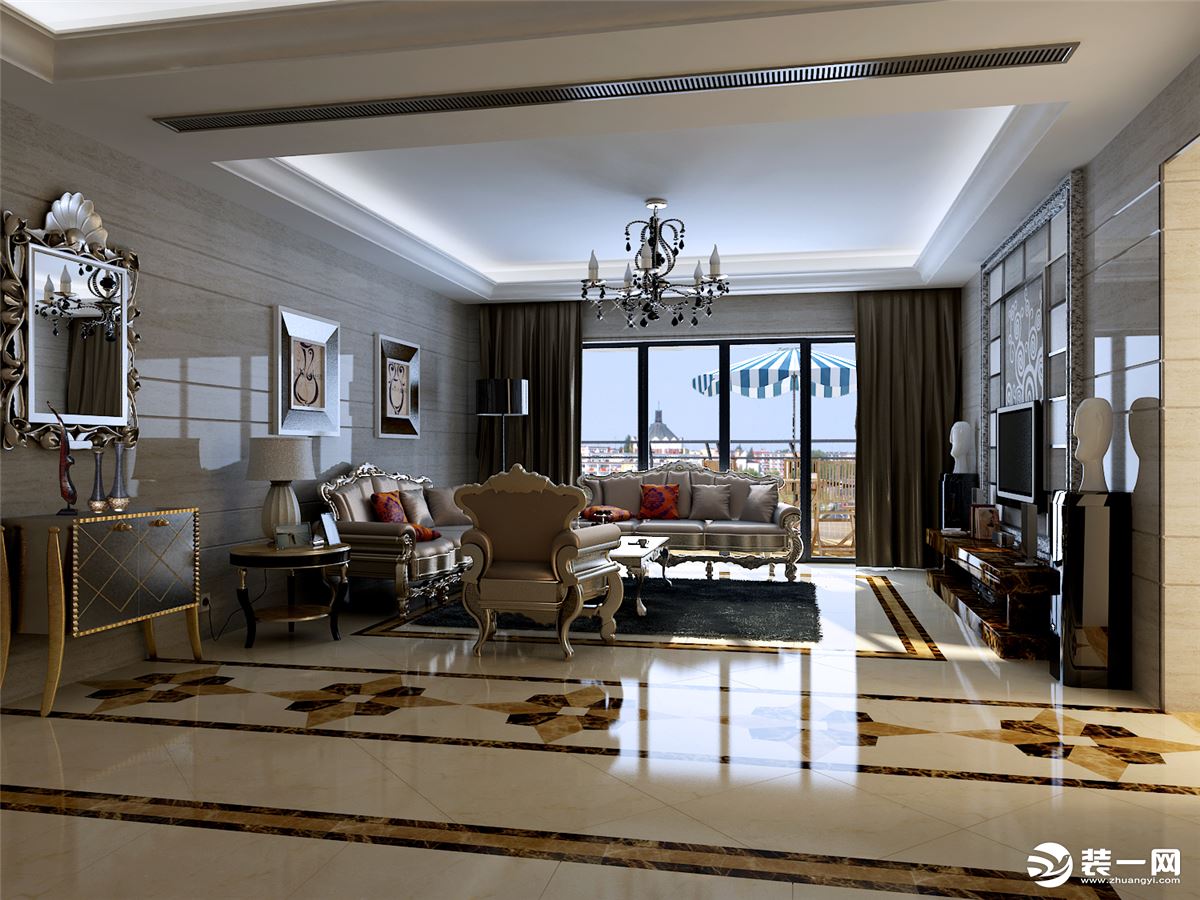 惠州浩天装饰香域中央160㎡新古典风——客厅效果图1