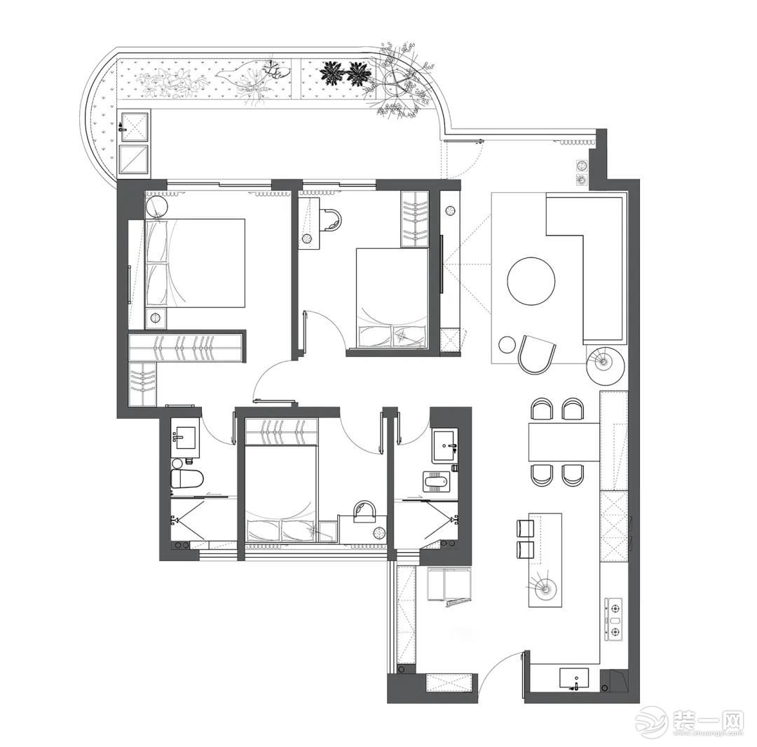 惠州浩天装饰184平现代简约效果案例赏析——户型图