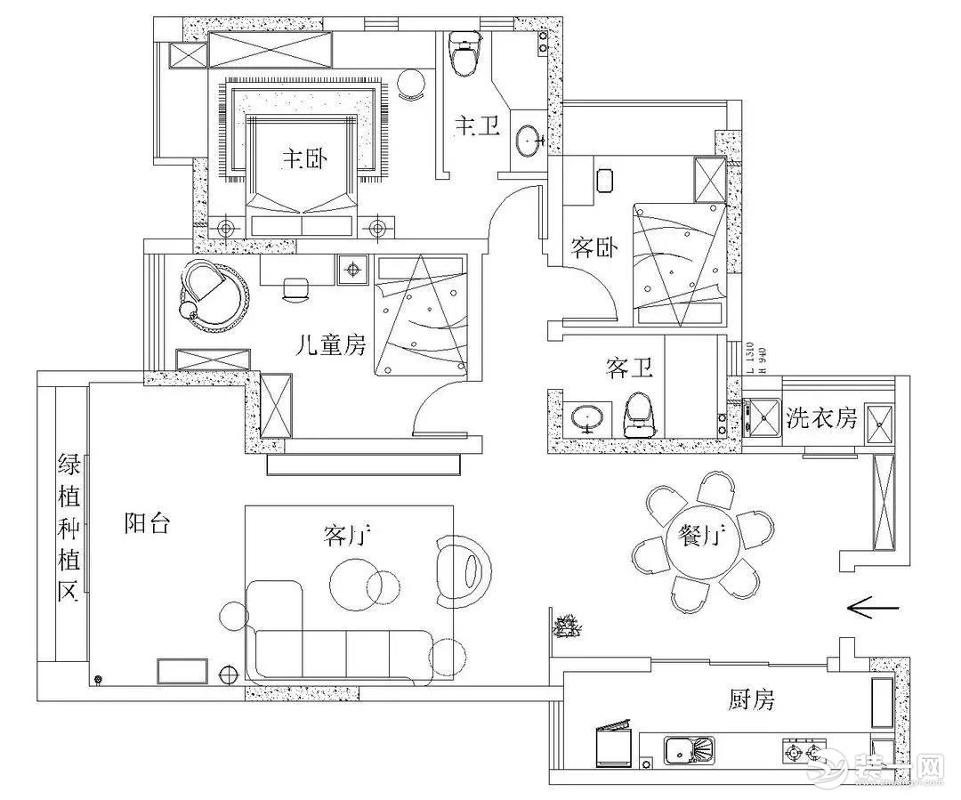 120㎡北欧风学区房，妙用宜家搭配出温暖的家——户型图