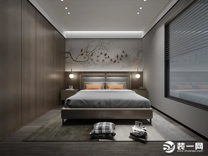 长辈房一改其他空间的风格，有些许中式的韵味。床头背景墙二维与四维的结合，不论色彩如何都充满生机感
