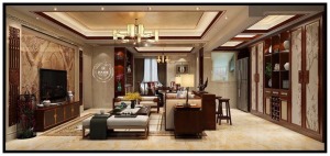 惠州浩天装饰260平方大户型中式风格客厅效果图