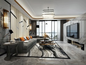 惠州浩天裝飾170大平層平現代輕奢風格客廳效果