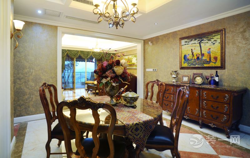 美的家鸿馆 棕榈泉 99平 三居室 造价13万 美式风 餐厅