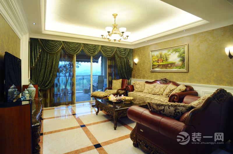 美的家鸿馆 棕榈泉 99平 三居室 造价13万 美式风 客厅