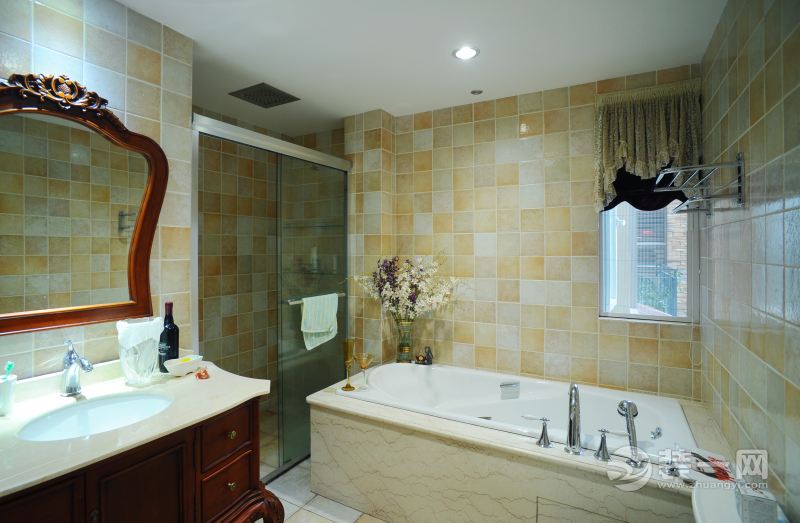 美的家鸿馆 棕榈泉 99平 三居室 造价13万 美式风 浴室