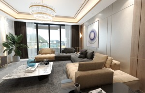 《鸿馆整装》紫御江山-200㎡-现代轻奢风格效果图-沙发