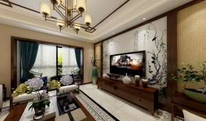 《鸿馆整装》川外安居小苑-140㎡-新中式风格效果图-电视墙